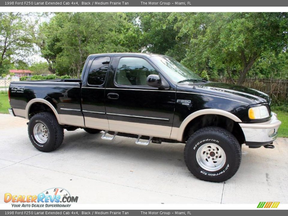 1998 Ford F250 Lariat Extended Cab 4x4 Black / Medium Prairie Tan Photo #9
