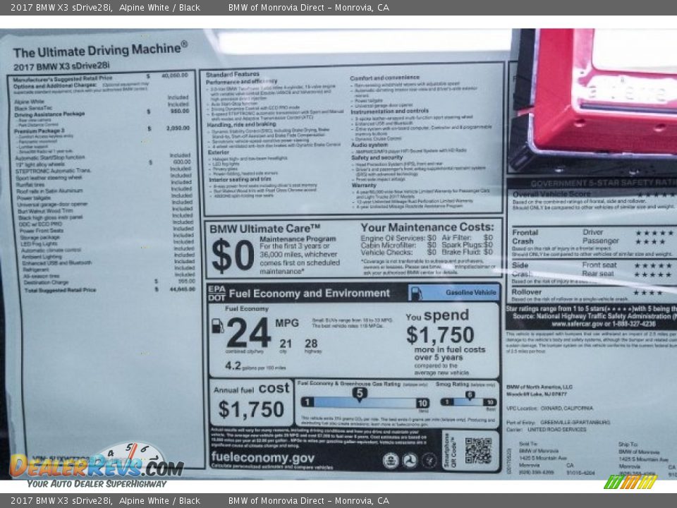 2017 BMW X3 sDrive28i Alpine White / Black Photo #10