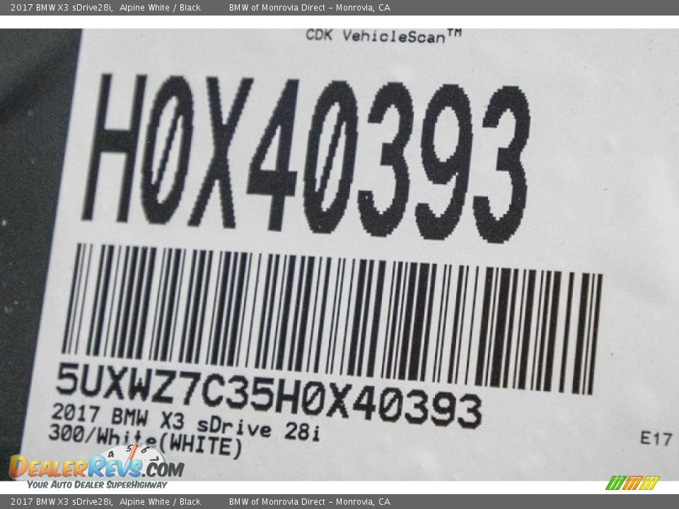 2017 BMW X3 sDrive28i Alpine White / Black Photo #11