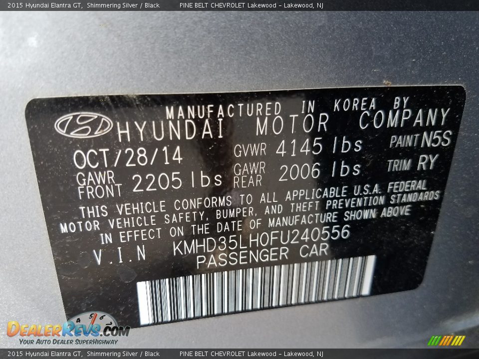 2015 Hyundai Elantra GT Shimmering Silver / Black Photo #19