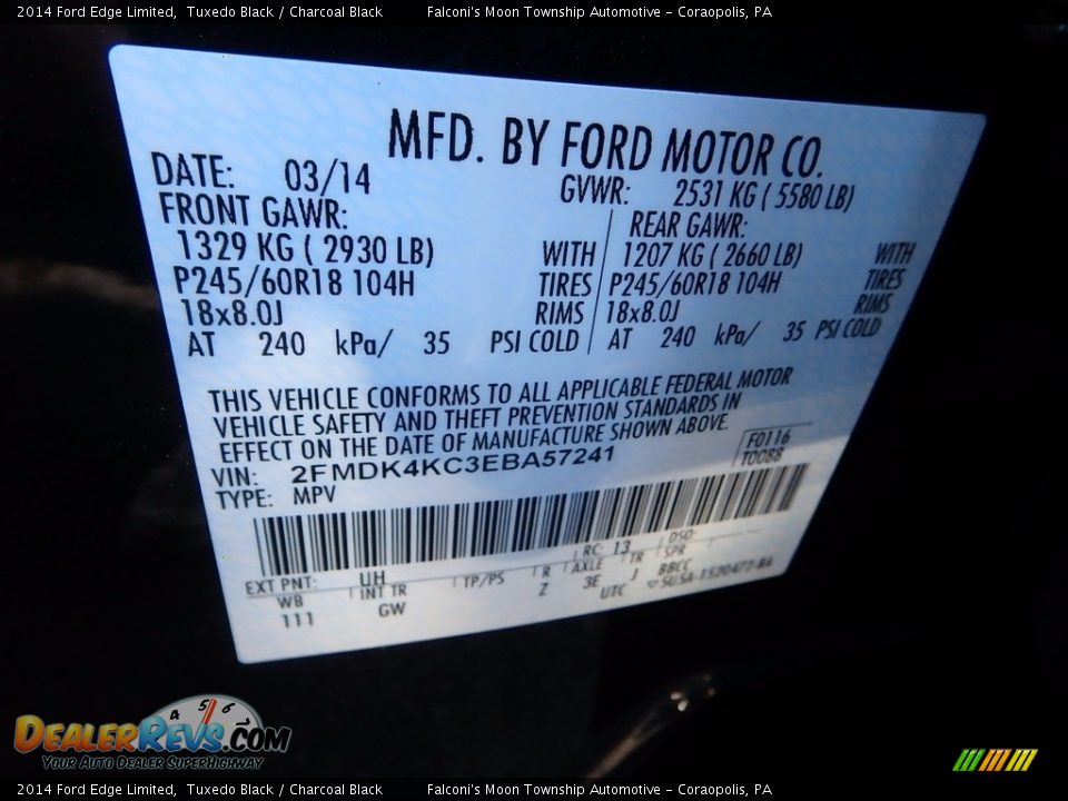 2014 Ford Edge Limited Tuxedo Black / Charcoal Black Photo #23