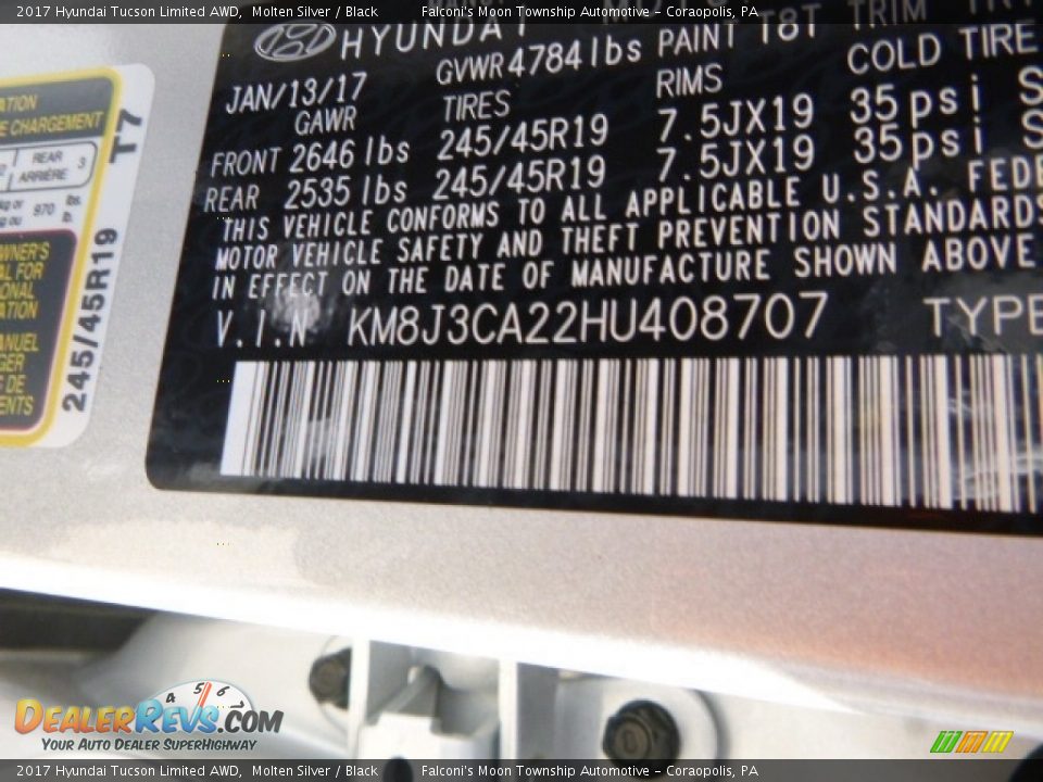2017 Hyundai Tucson Limited AWD Molten Silver / Black Photo #11