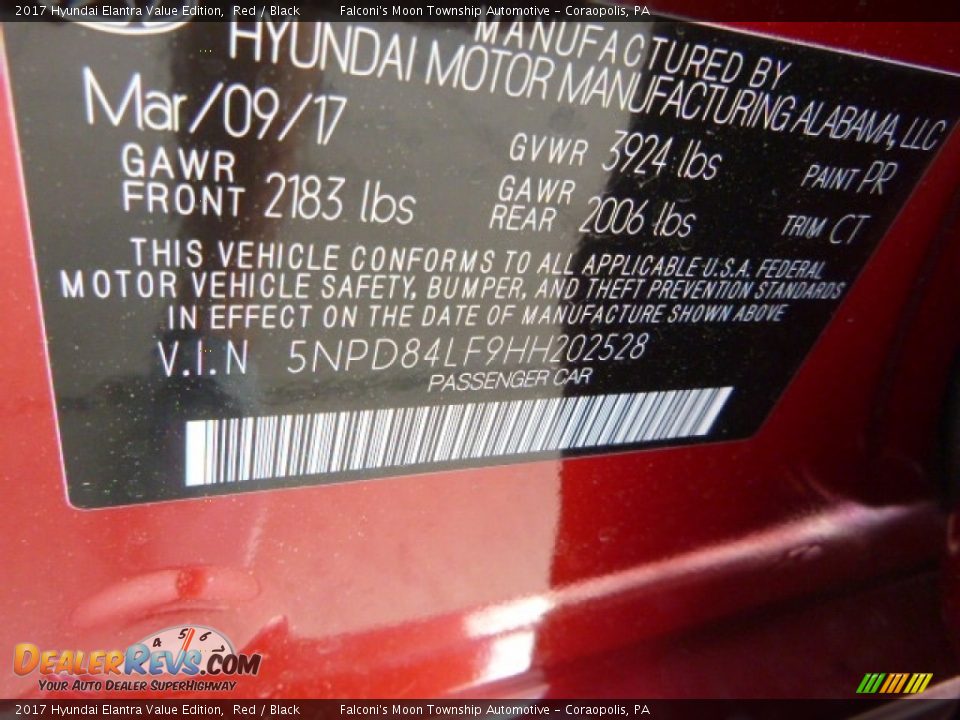 2017 Hyundai Elantra Value Edition Red / Black Photo #12