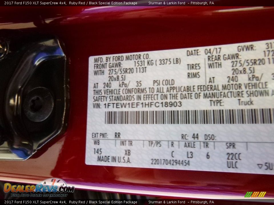 2017 Ford F150 XLT SuperCrew 4x4 Ruby Red / Black Special Edition Package Photo #11