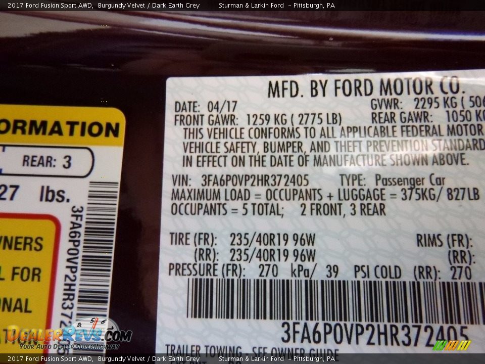 2017 Ford Fusion Sport AWD Burgundy Velvet / Dark Earth Grey Photo #11