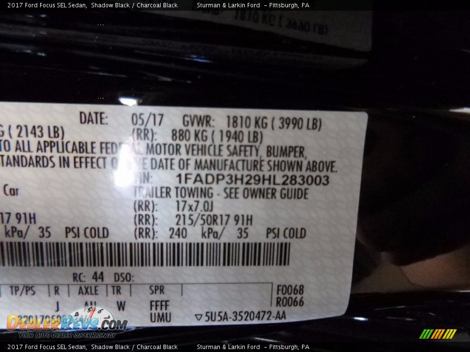 2017 Ford Focus SEL Sedan Shadow Black / Charcoal Black Photo #12