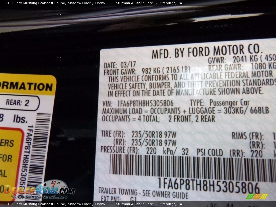 2017 Ford Mustang Ecoboost Coupe Shadow Black / Ebony Photo #11