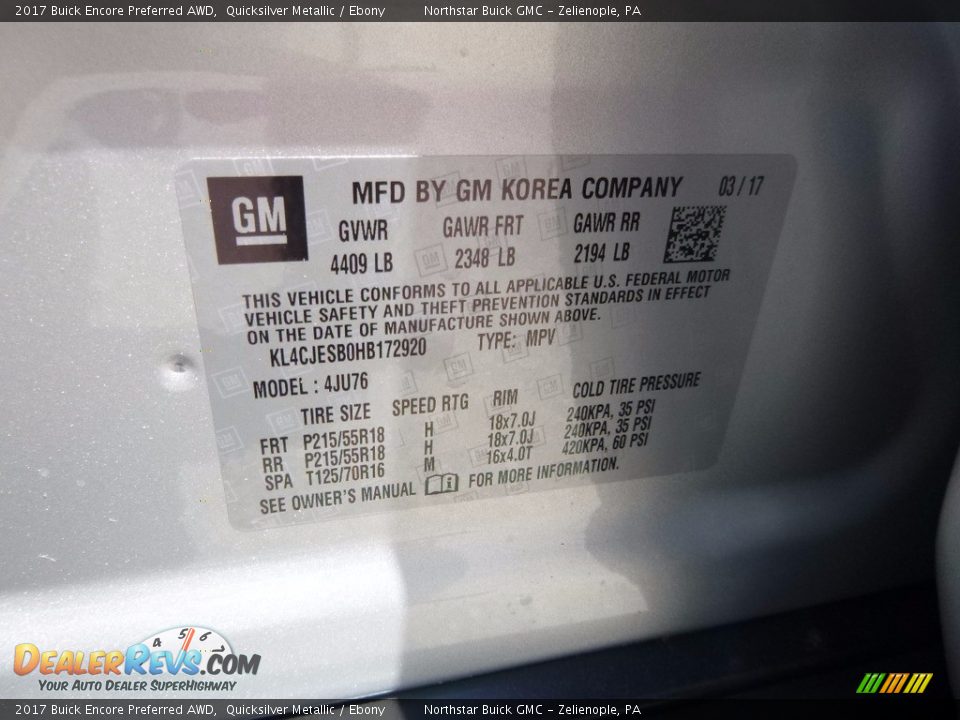 2017 Buick Encore Preferred AWD Quicksilver Metallic / Ebony Photo #16