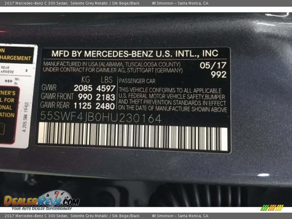 2017 Mercedes-Benz C 300 Sedan Selenite Grey Metallic / Silk Beige/Black Photo #10