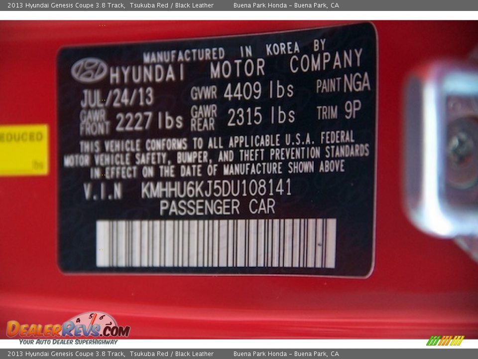 2013 Hyundai Genesis Coupe 3.8 Track Tsukuba Red / Black Leather Photo #27