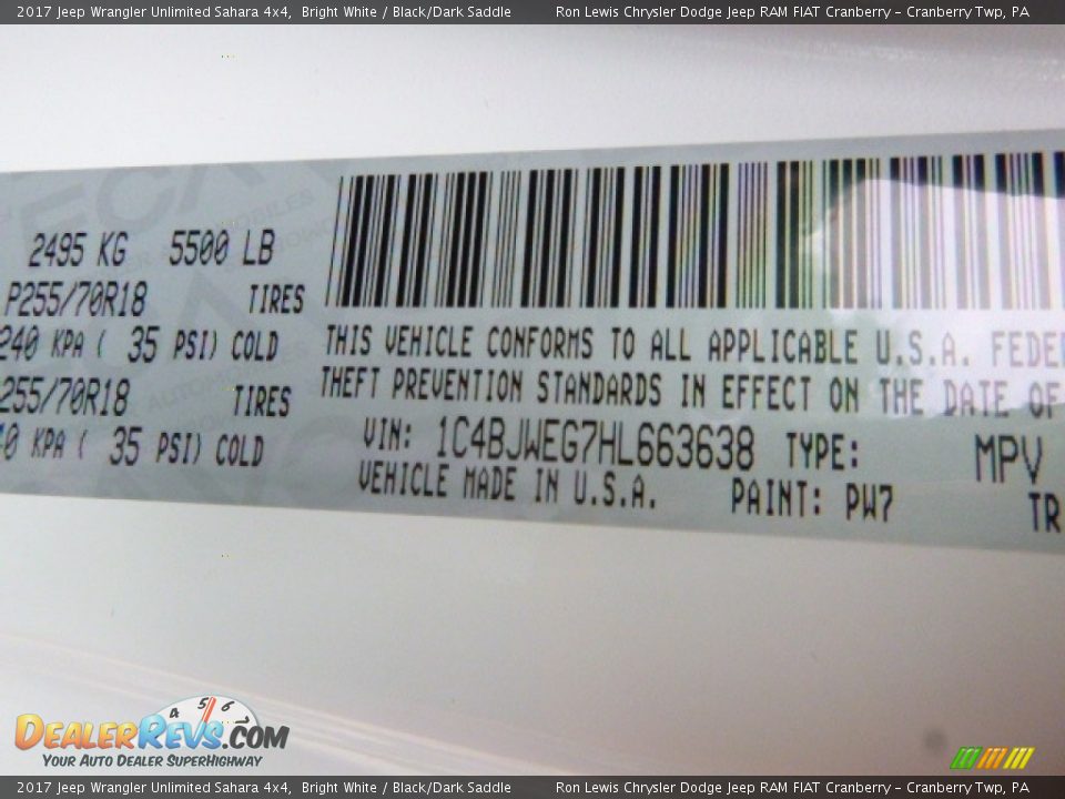 2017 Jeep Wrangler Unlimited Sahara 4x4 Bright White / Black/Dark Saddle Photo #13