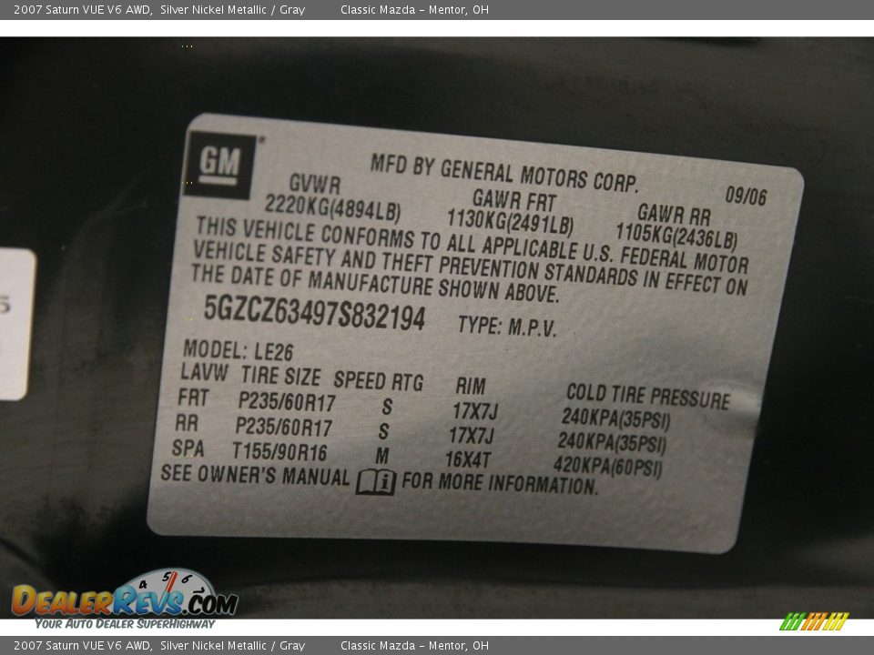 2007 Saturn VUE V6 AWD Silver Nickel Metallic / Gray Photo #17