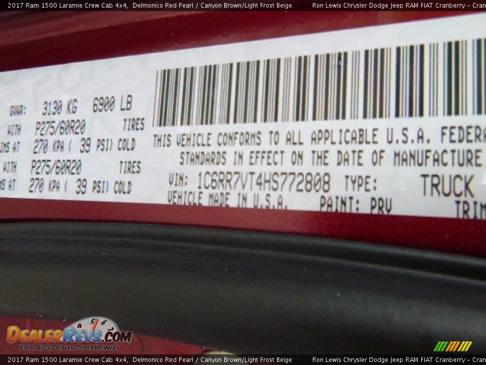 2017 Ram 1500 Laramie Crew Cab 4x4 Delmonico Red Pearl / Canyon Brown/Light Frost Beige Photo #15