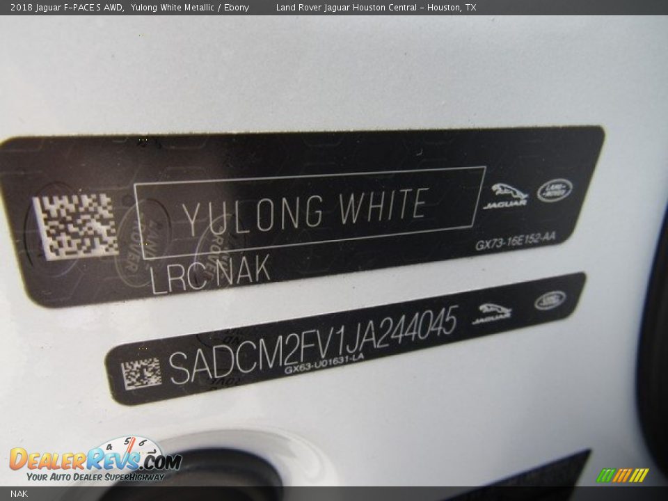 Jaguar Color Code NAK Yulong White Metallic