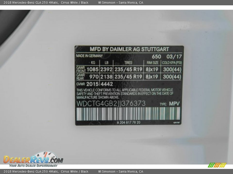 2018 Mercedes-Benz GLA 250 4Matic Cirrus White / Black Photo #12
