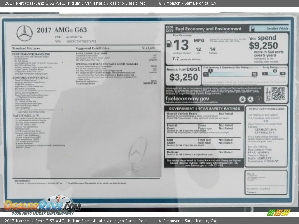 2017 Mercedes-Benz G 63 AMG Window Sticker Photo #21