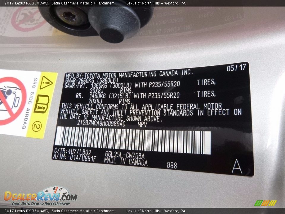 2017 Lexus RX 350 AWD Satin Cashmere Metallic / Parchment Photo #11