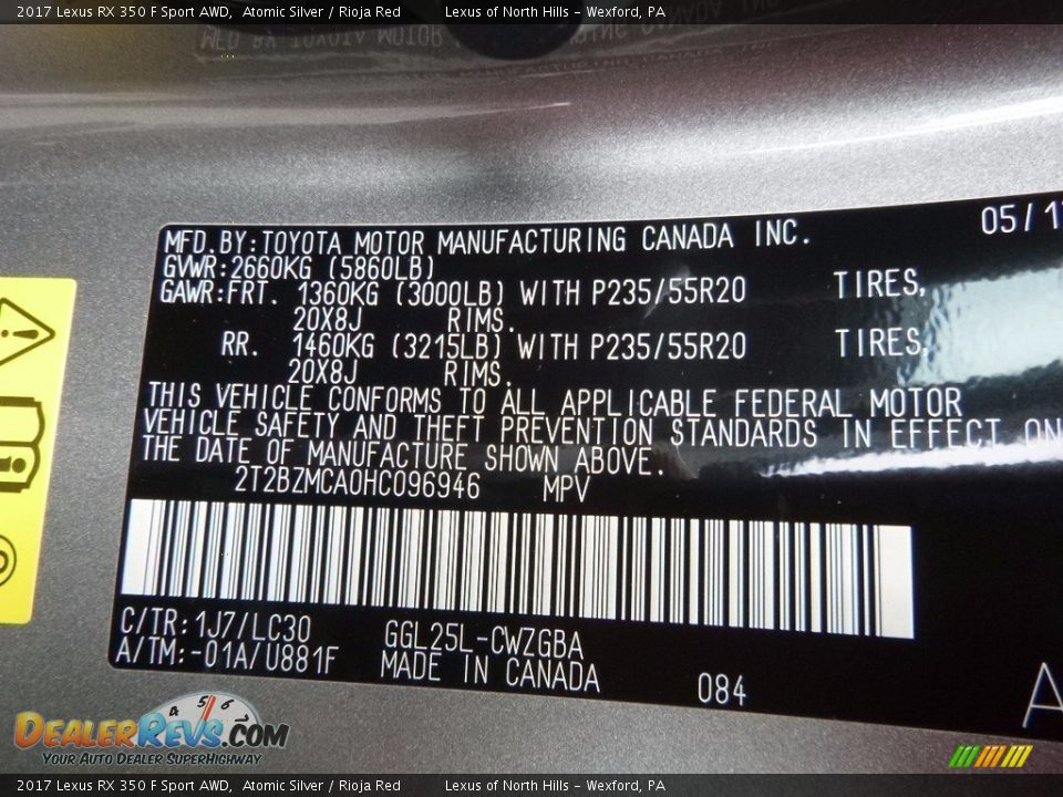 2017 Lexus RX 350 F Sport AWD Atomic Silver / Rioja Red Photo #11
