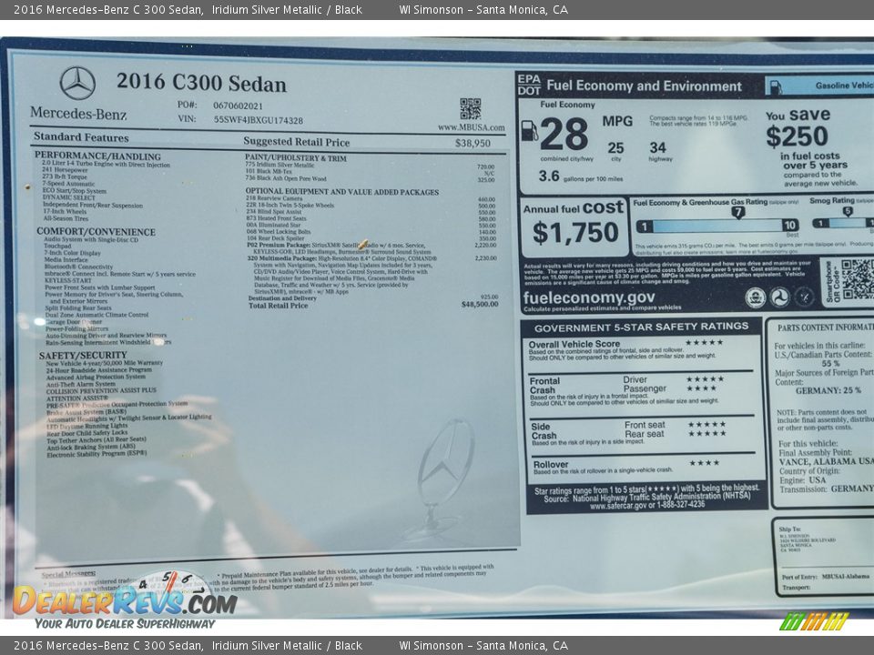 2016 Mercedes-Benz C 300 Sedan Iridium Silver Metallic / Black Photo #11