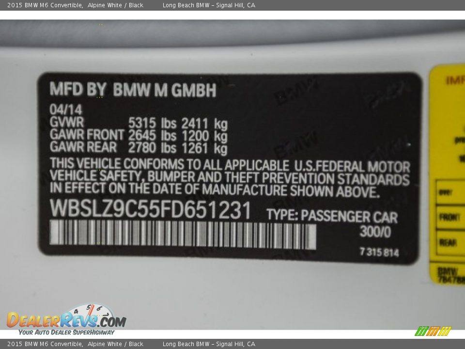 2015 BMW M6 Convertible Alpine White / Black Photo #18