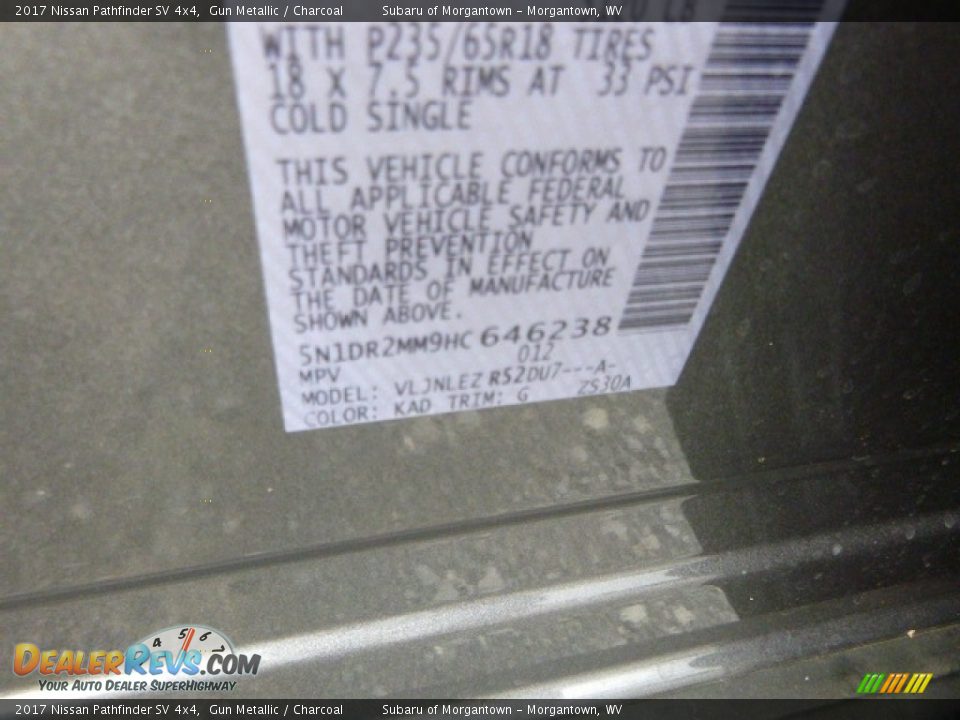 2017 Nissan Pathfinder SV 4x4 Gun Metallic / Charcoal Photo #16