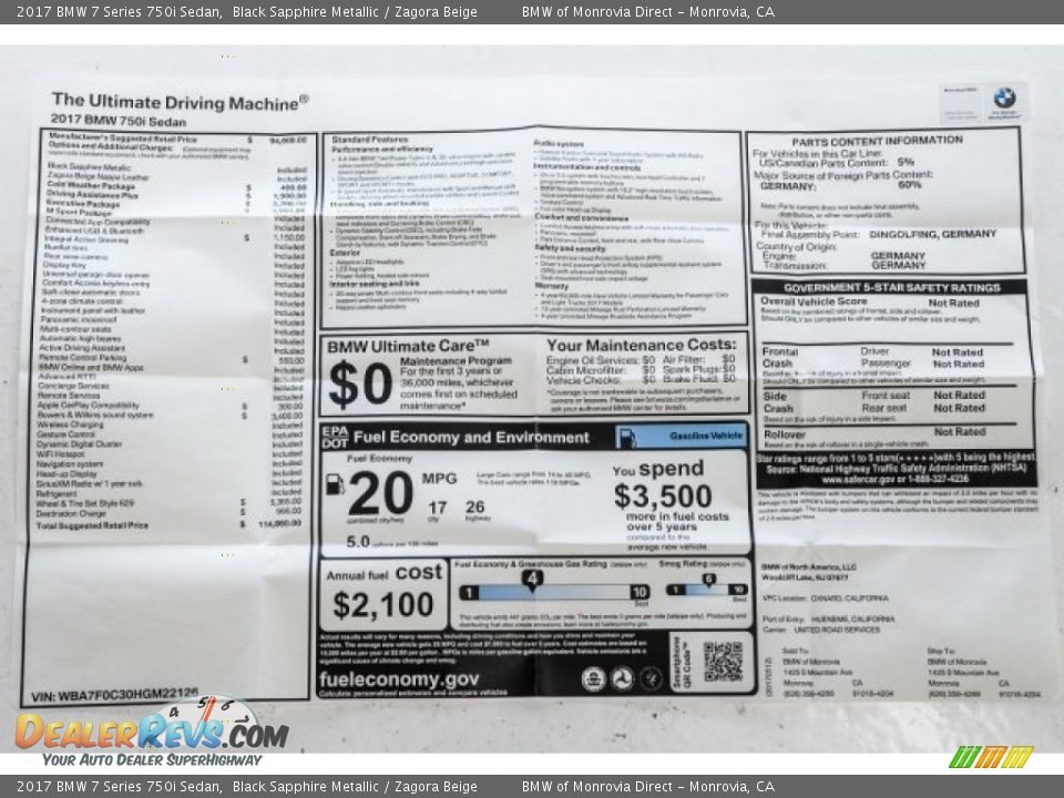 2017 BMW 7 Series 750i Sedan Black Sapphire Metallic / Zagora Beige Photo #10