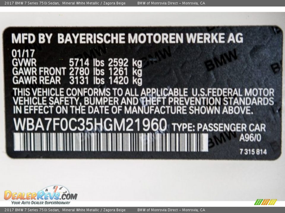 2017 BMW 7 Series 750i Sedan Mineral White Metallic / Zagora Beige Photo #11