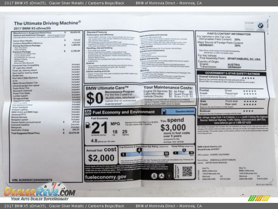 2017 BMW X5 sDrive35i Glacier Silver Metallic / Canberra Beige/Black Photo #10