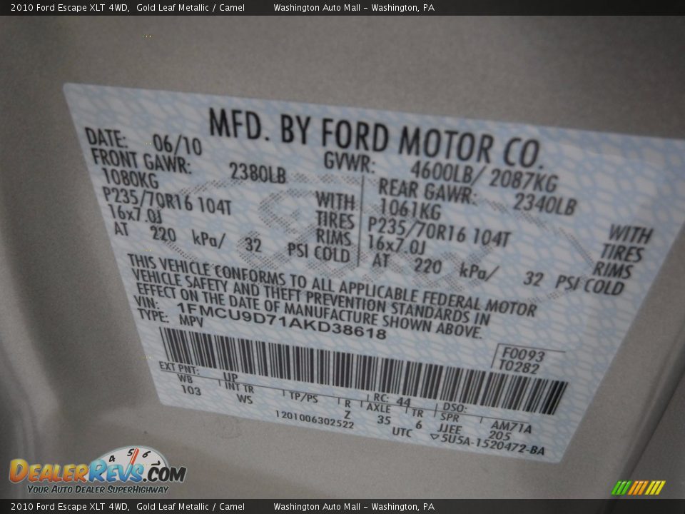 2010 Ford Escape XLT 4WD Gold Leaf Metallic / Camel Photo #29