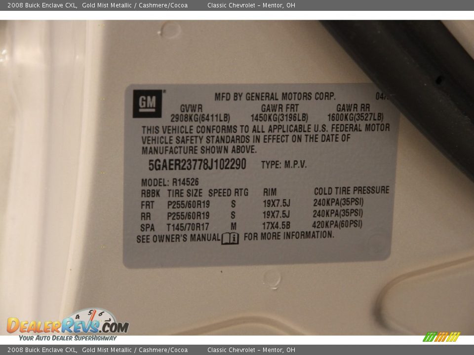 2008 Buick Enclave CXL Gold Mist Metallic / Cashmere/Cocoa Photo #20