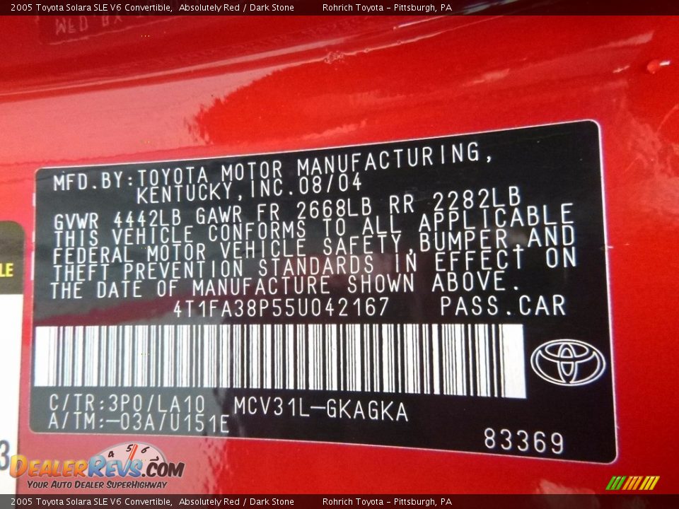 2005 Toyota Solara SLE V6 Convertible Absolutely Red / Dark Stone Photo #16