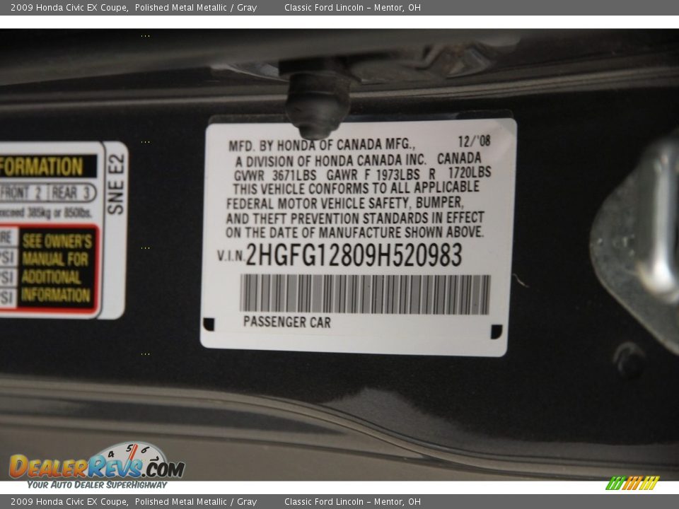 2009 Honda Civic EX Coupe Polished Metal Metallic / Gray Photo #16
