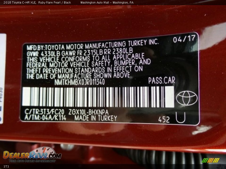 Toyota Color Code 3T3 Ruby Flare Pearl