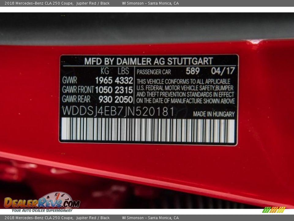 2018 Mercedes-Benz CLA 250 Coupe Jupiter Red / Black Photo #10