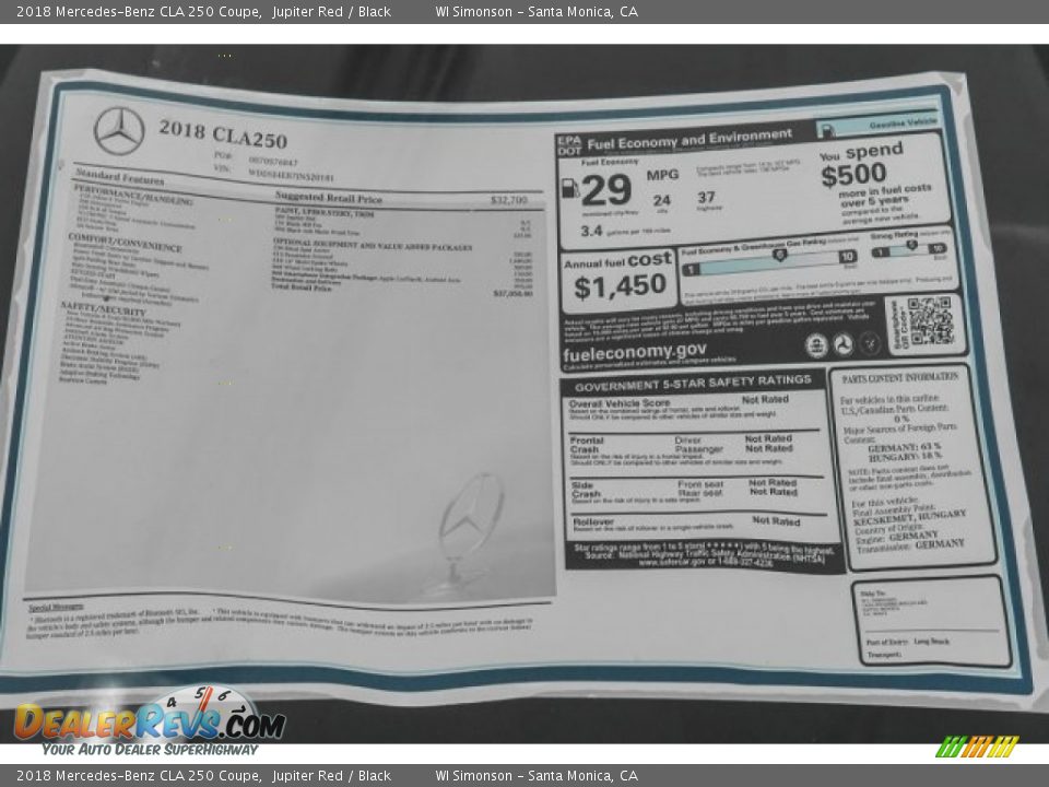 2018 Mercedes-Benz CLA 250 Coupe Jupiter Red / Black Photo #11