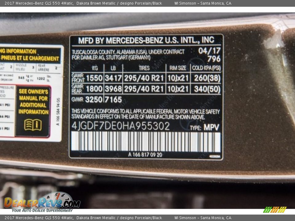 2017 Mercedes-Benz GLS 550 4Matic Dakota Brown Metallic / designo Porcelain/Black Photo #10