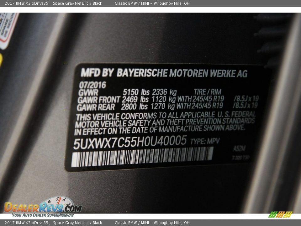 2017 BMW X3 xDrive35i Space Gray Metallic / Black Photo #34