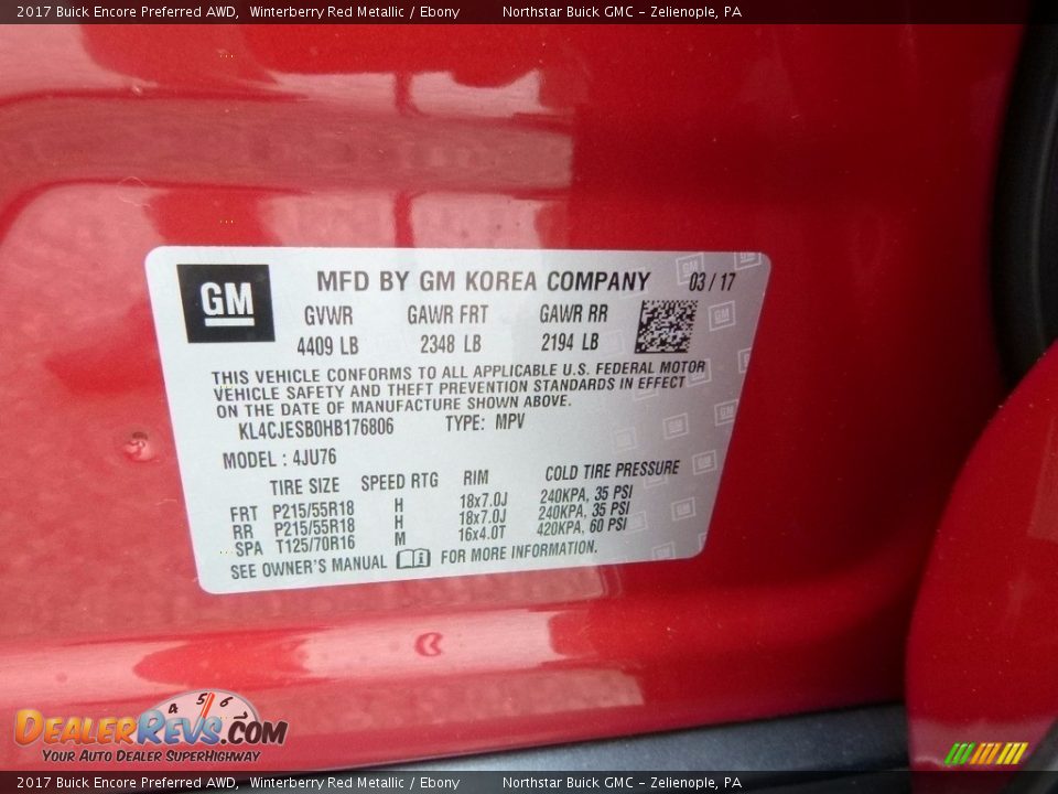 2017 Buick Encore Preferred AWD Winterberry Red Metallic / Ebony Photo #16
