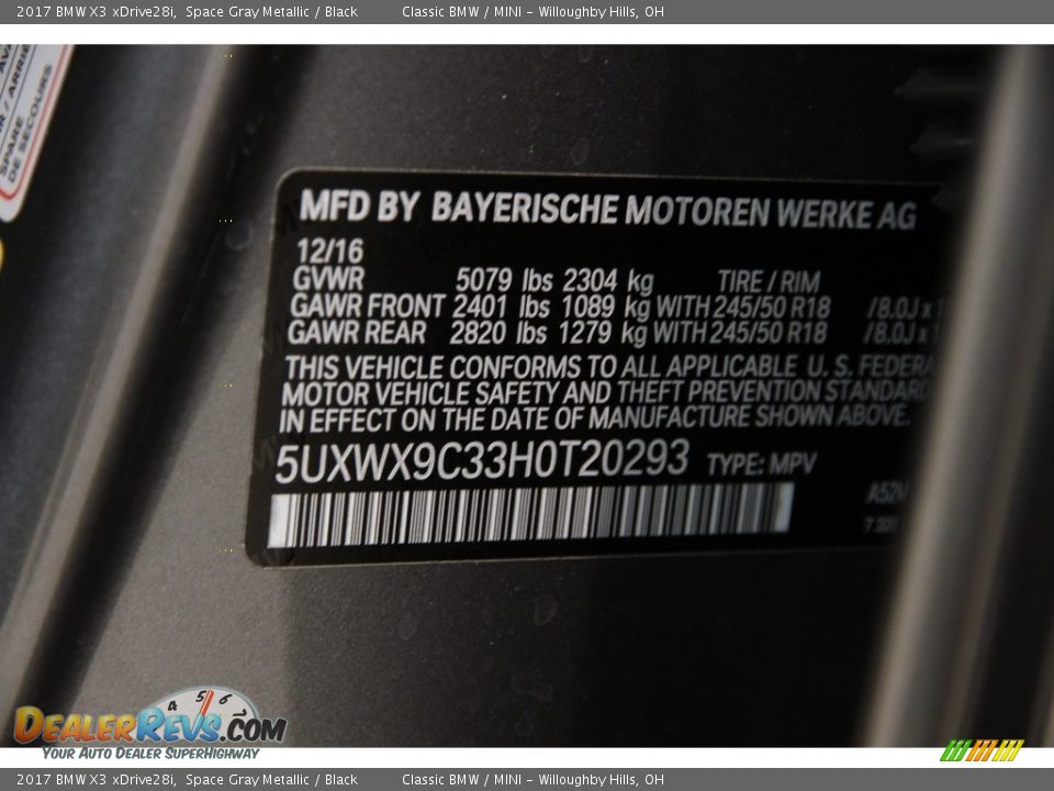 2017 BMW X3 xDrive28i Space Gray Metallic / Black Photo #31