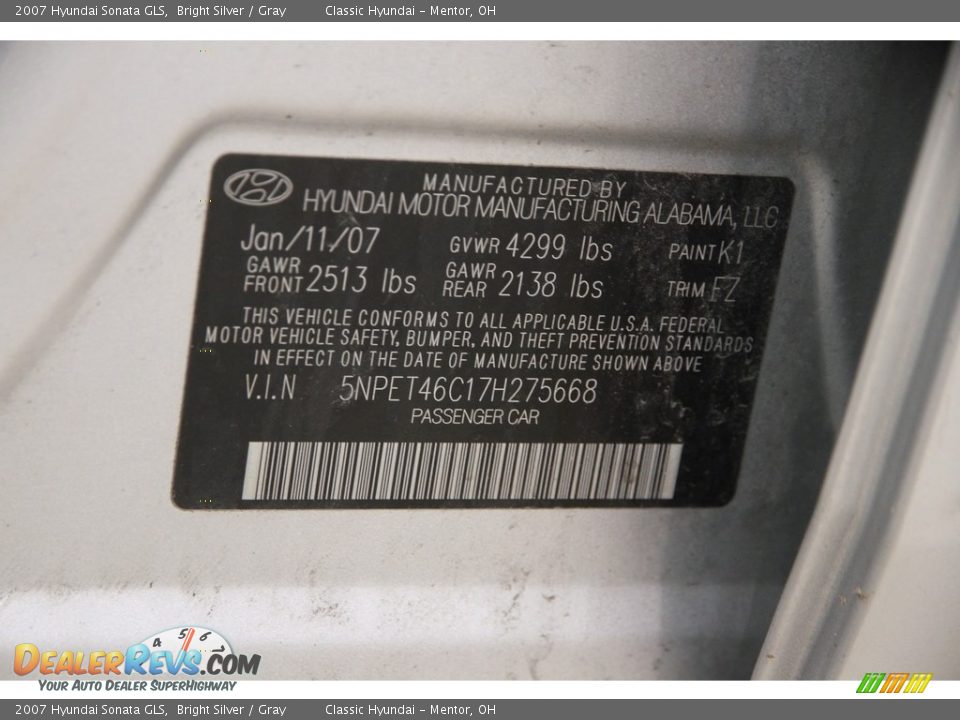 2007 Hyundai Sonata GLS Bright Silver / Gray Photo #16