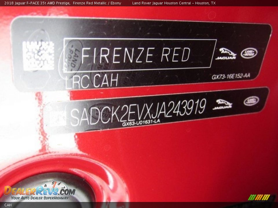 Jaguar Color Code CAH Firenze Red Metallic