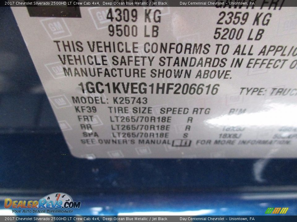2017 Chevrolet Silverado 2500HD LT Crew Cab 4x4 Deep Ocean Blue Metallic / Jet Black Photo #19
