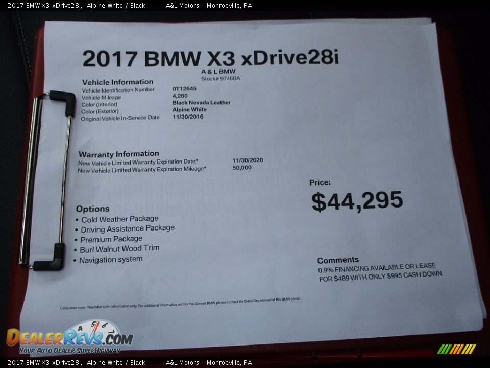 2017 BMW X3 xDrive28i Alpine White / Black Photo #11