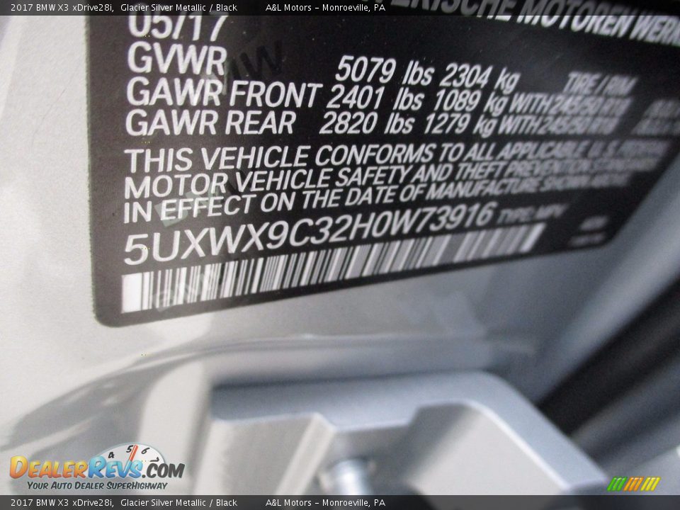 2017 BMW X3 xDrive28i Glacier Silver Metallic / Black Photo #19