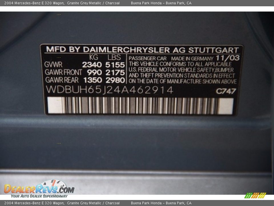 2004 Mercedes-Benz E 320 Wagon Granite Grey Metallic / Charcoal Photo #31