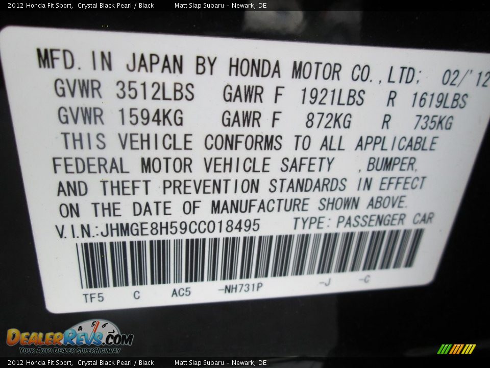 2012 Honda Fit Sport Crystal Black Pearl / Black Photo #28