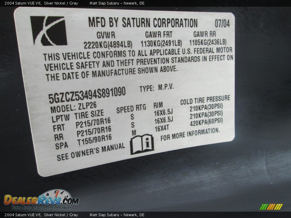 2004 Saturn VUE V6 Silver Nickel / Gray Photo #22