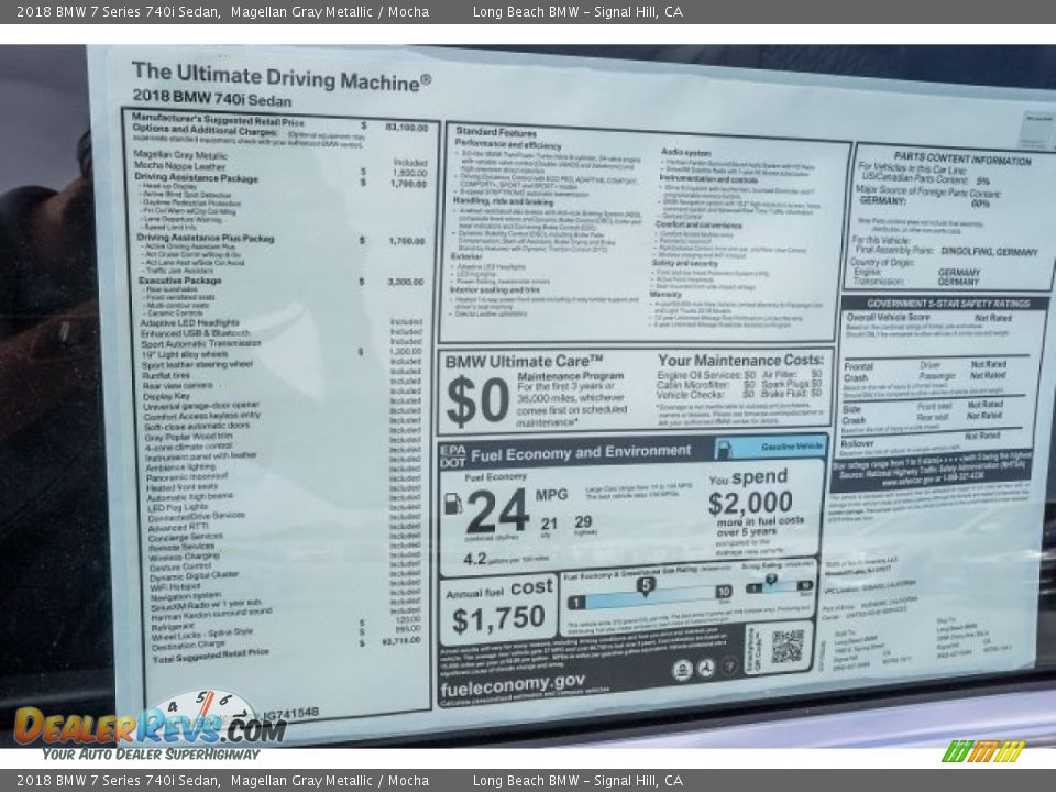 2018 BMW 7 Series 740i Sedan Window Sticker Photo #10