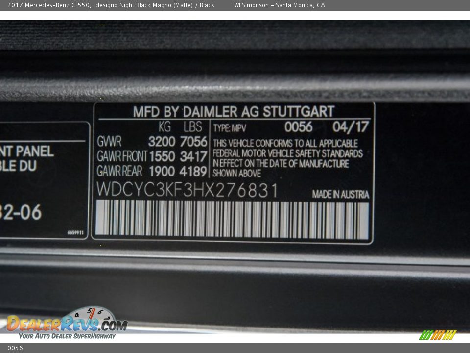 Mercedes-Benz Color Code 0056 designo Night Black Magno (Matte)