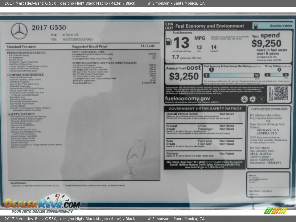 2017 Mercedes-Benz G 550 Window Sticker Photo #11